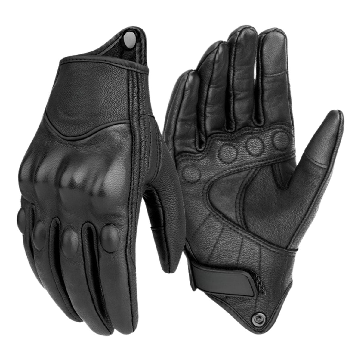 Guantes de moto de piel sintética con protección en nudillos y dedos táctiles