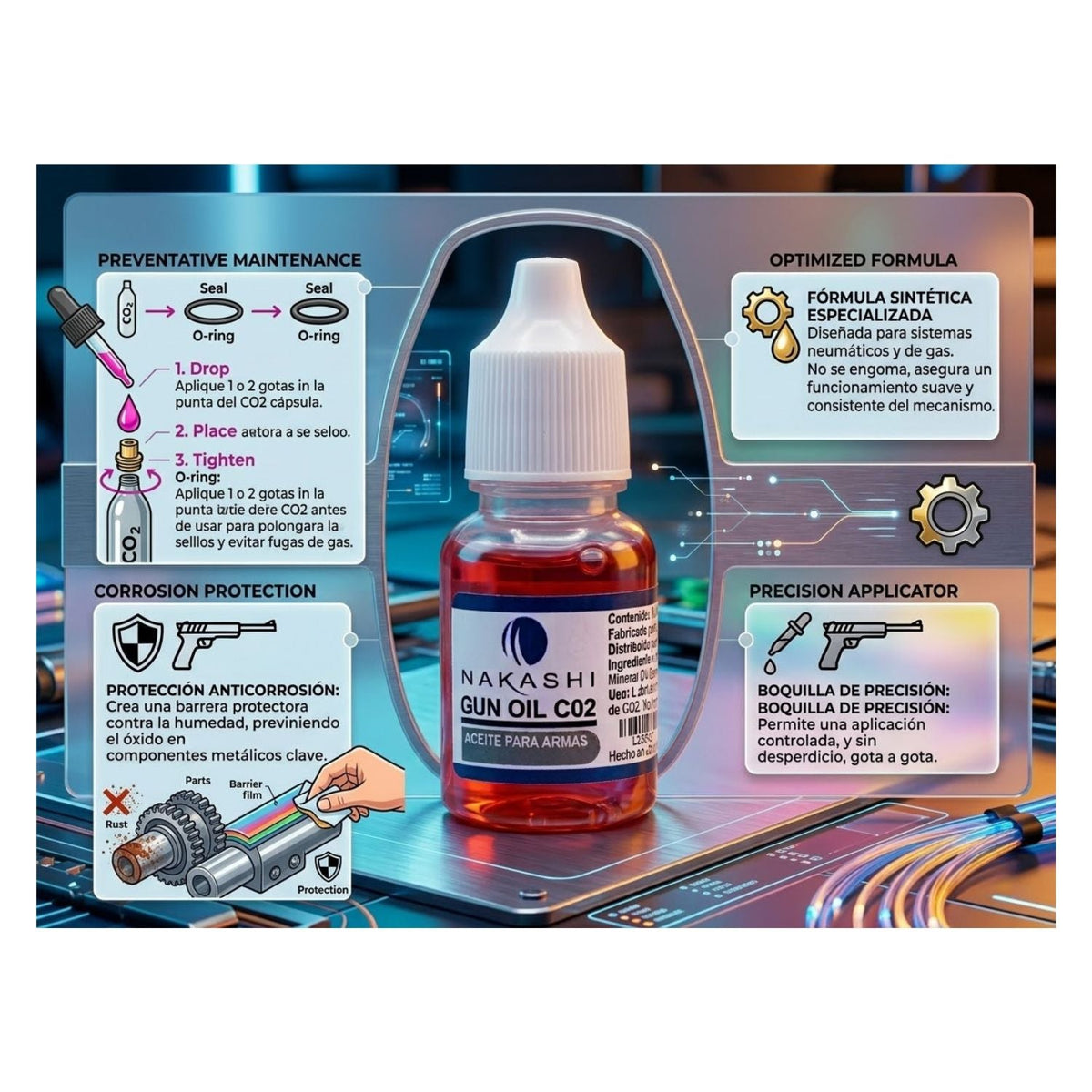 Aceite lubricante Nakashi Gun Oil para equipos de CO2, frasco gotero - foto 3