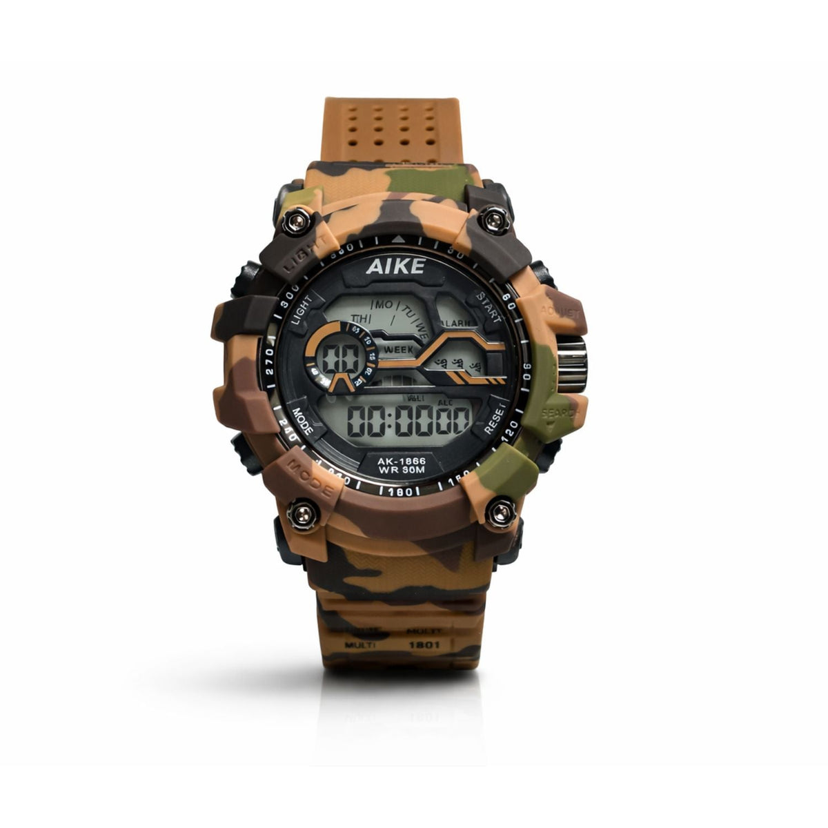 Reloj estilo militar camuflaje, antigolpes, digital y análogo, resistente a 30 m