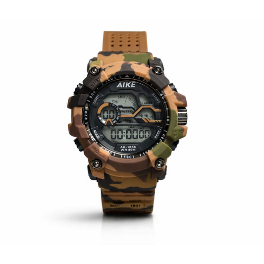 Reloj estilo militar camuflaje, antigolpes, digital y análogo, resistente a 30 m