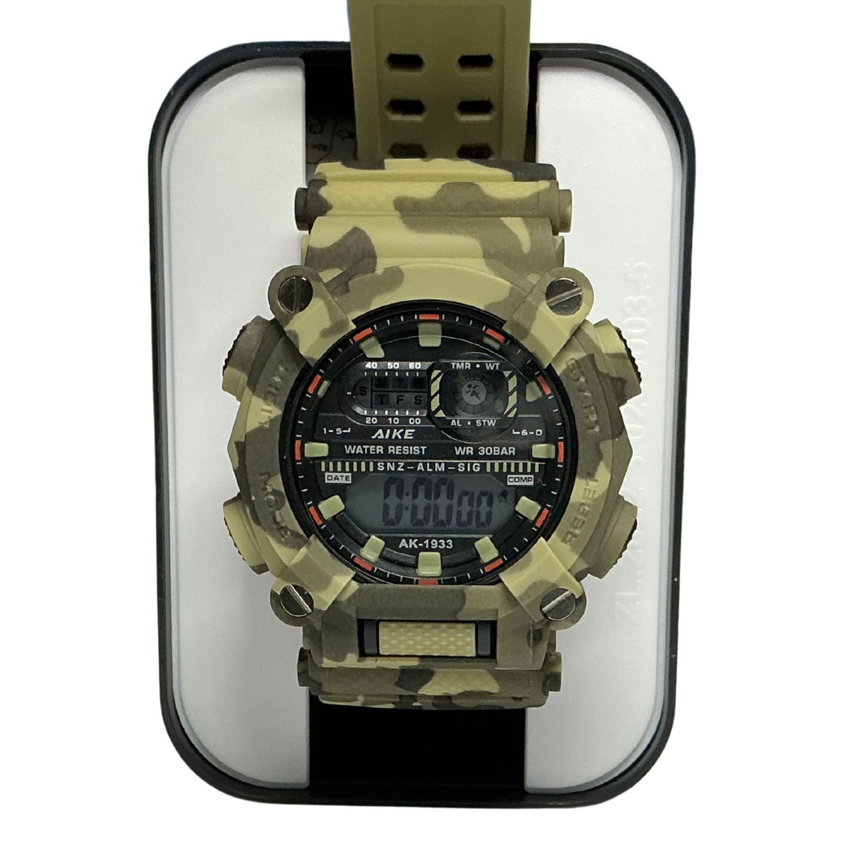 Reloj camuflado estilo militar con pantalla análoga y digital, antigolpes