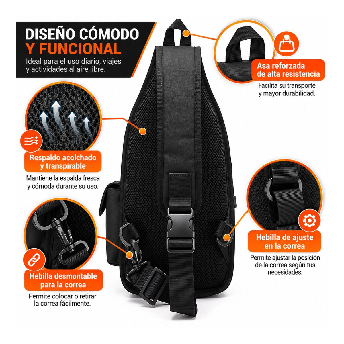 Bolsa bandolera resistente al agua con varios compartimentos y correa acolchada - foto 4