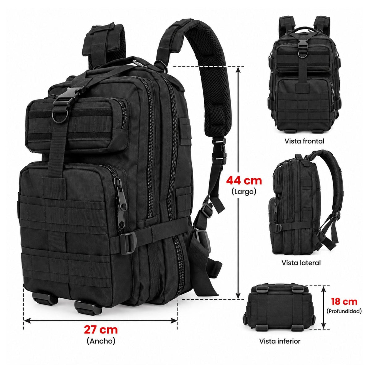 Mochila táctica de 17 L con MOLLE, respaldo acolchado y forro resistente al agua - foto 2