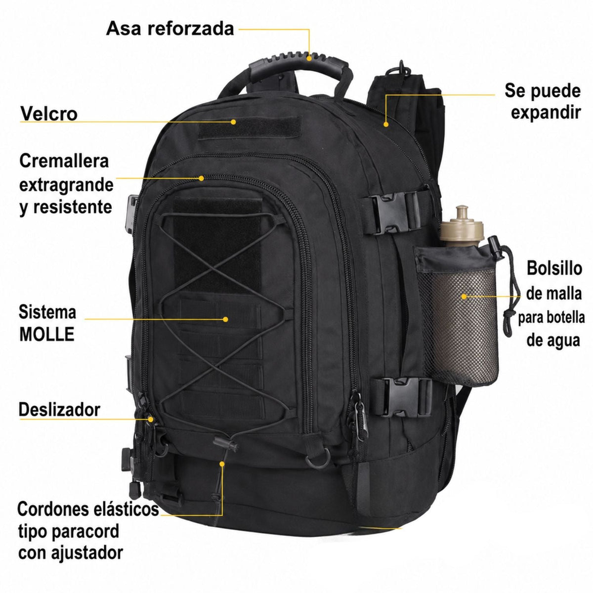 Mochila táctica expandible de 40 a 67 litros con MOLLE - foto 2