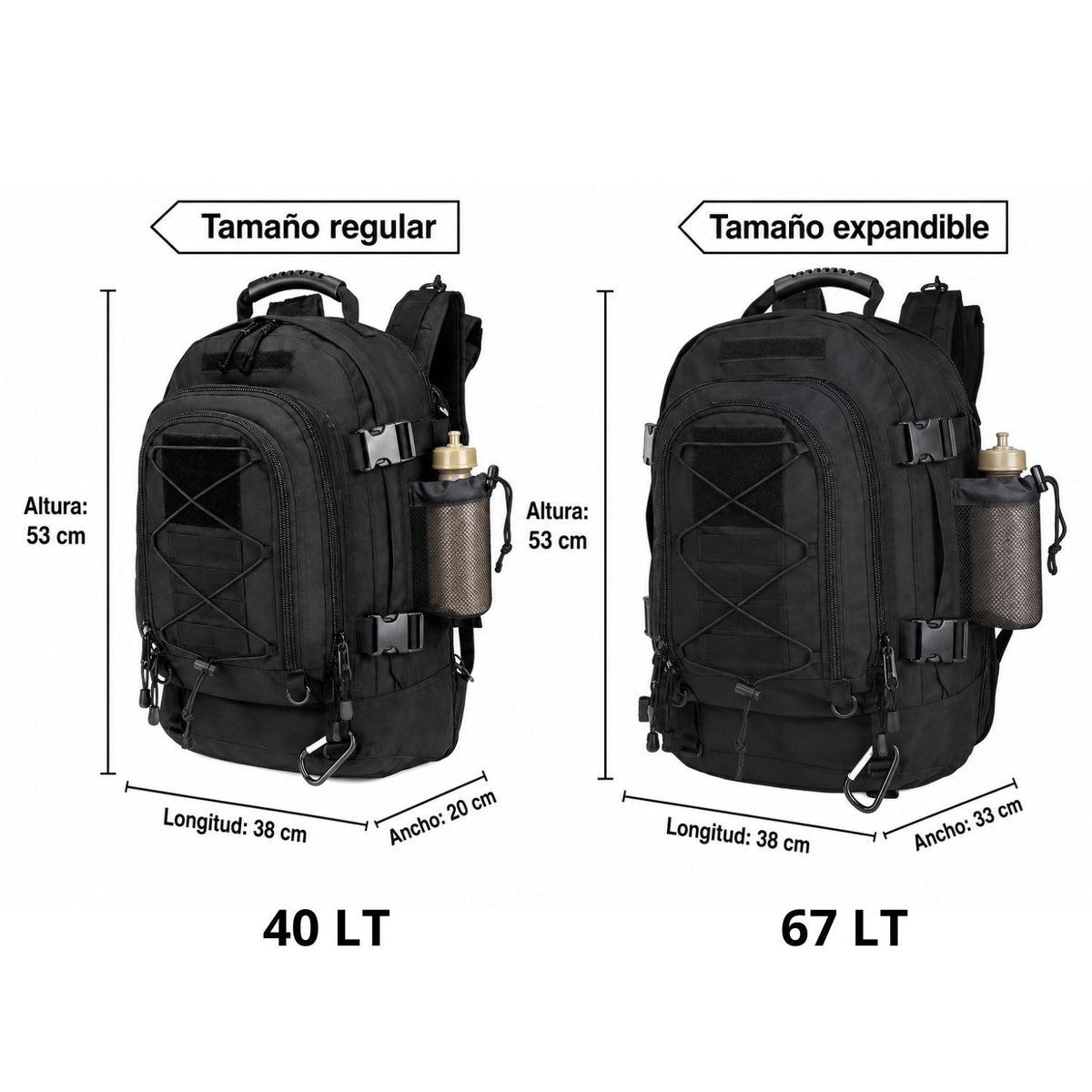 Mochila táctica expandible de 40 a 67 litros con MOLLE - foto 4