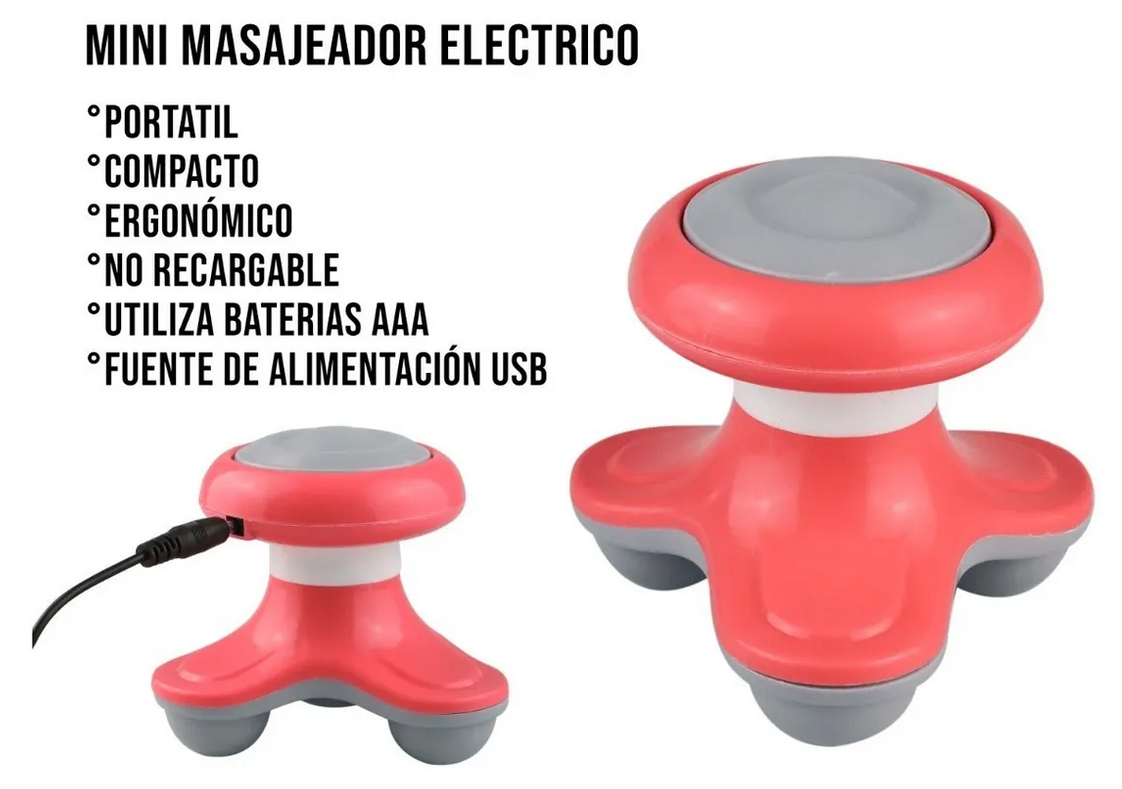 Masajeador eléctrico portátil antiestrés AM-01, USB o pilas AAA - foto 2