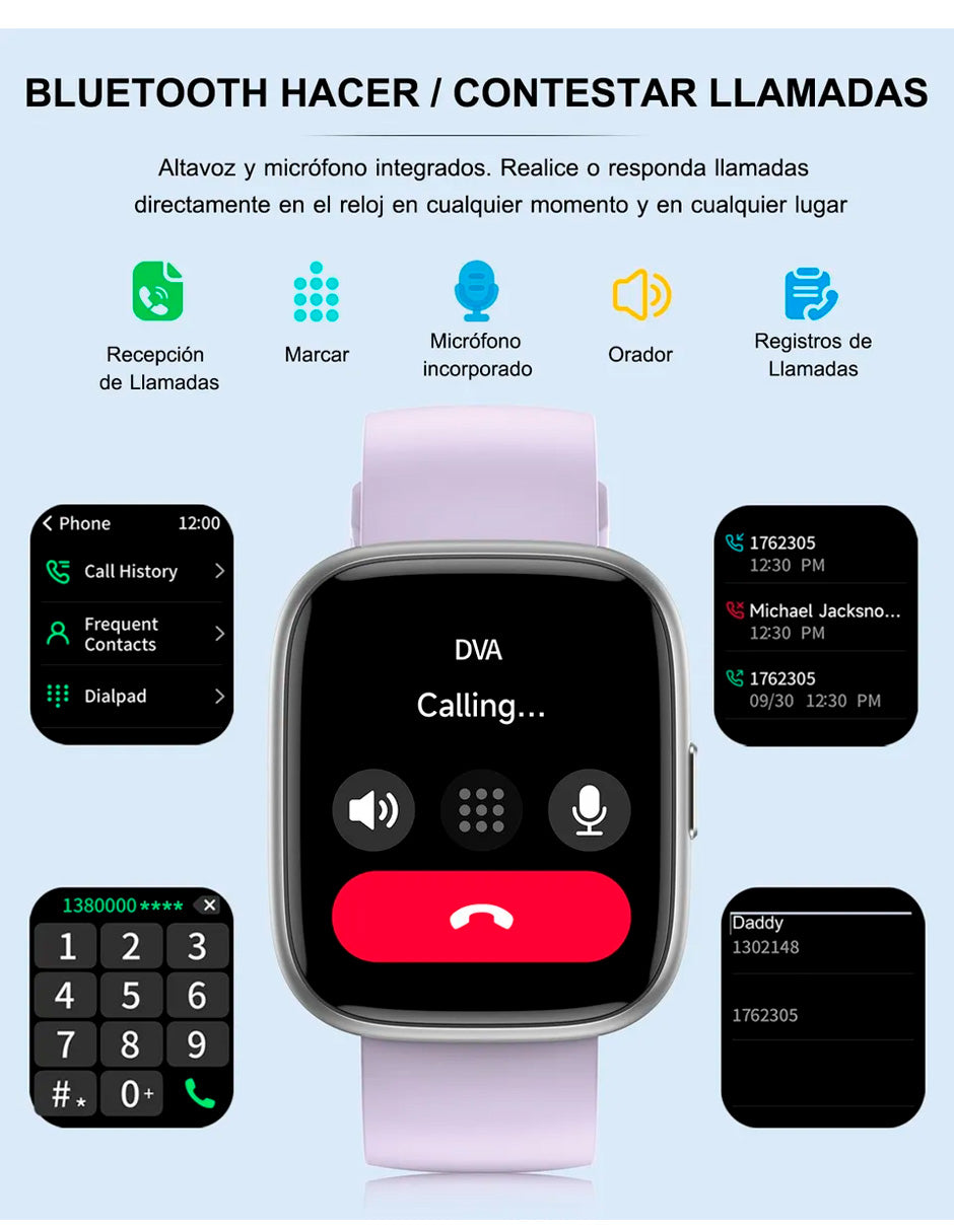Reloj Inteligente Smartwatch Llamadas Bluetooth Para Alexa Lila