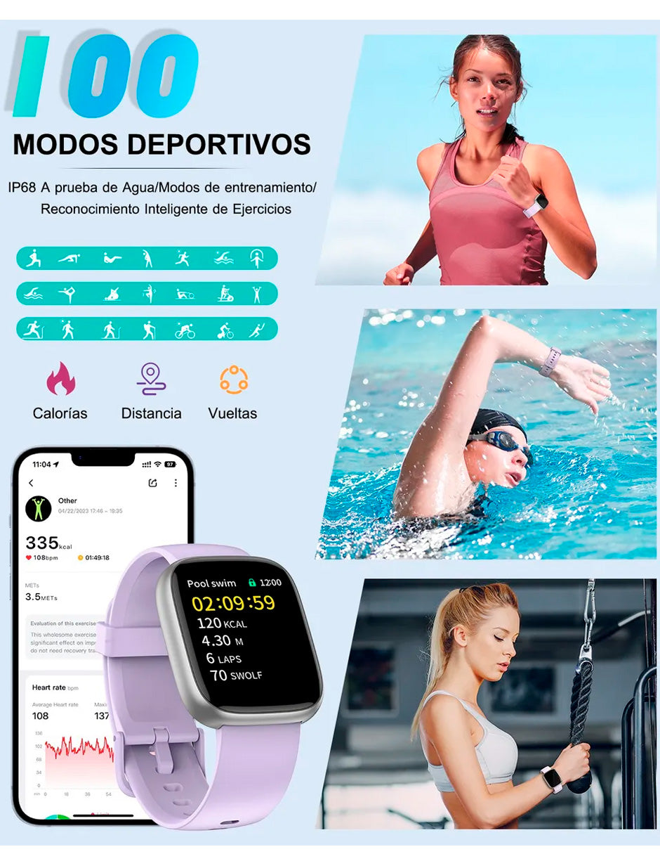 Reloj Inteligente Smartwatch Llamadas Bluetooth Para Alexa Lila