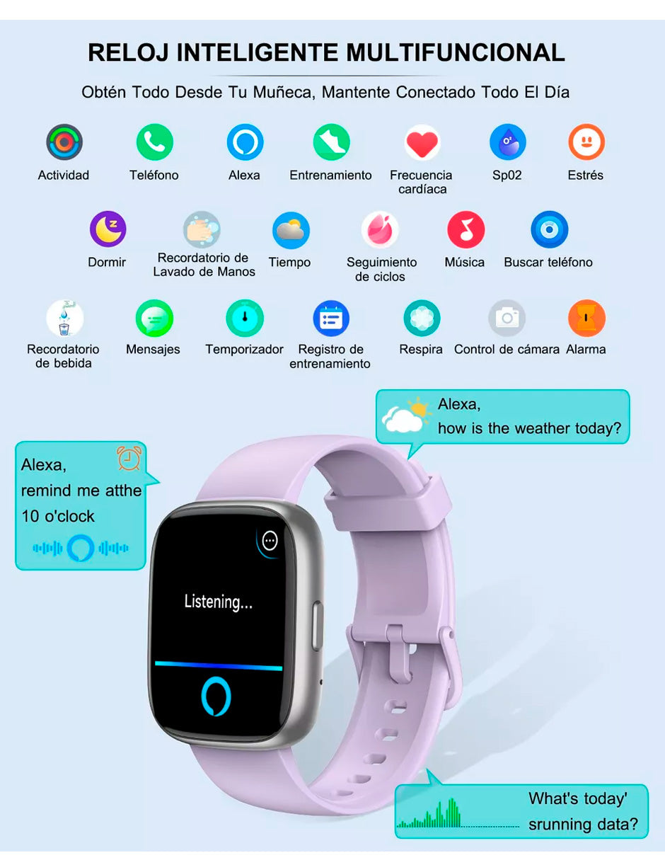 Reloj Inteligente Smartwatch Llamadas Bluetooth Para Alexa Lila