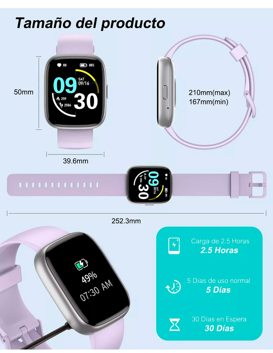 Reloj Inteligente Smartwatch Llamadas Bluetooth Para Alexa Lila