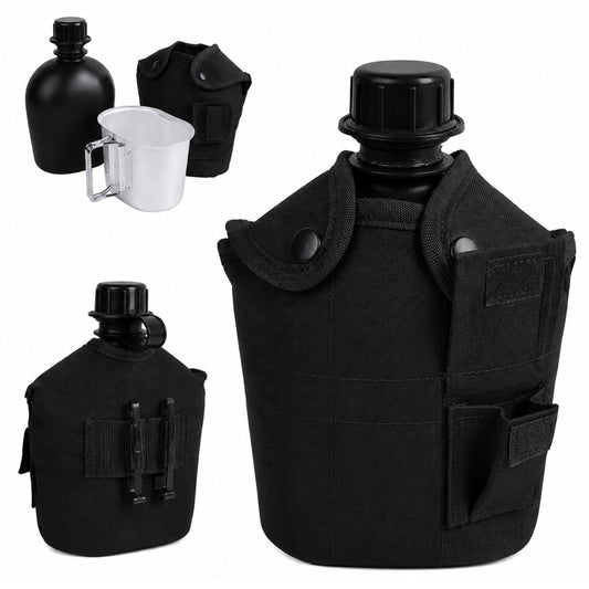 Cantimplora de 1 litro con funda táctica y cazo de acero