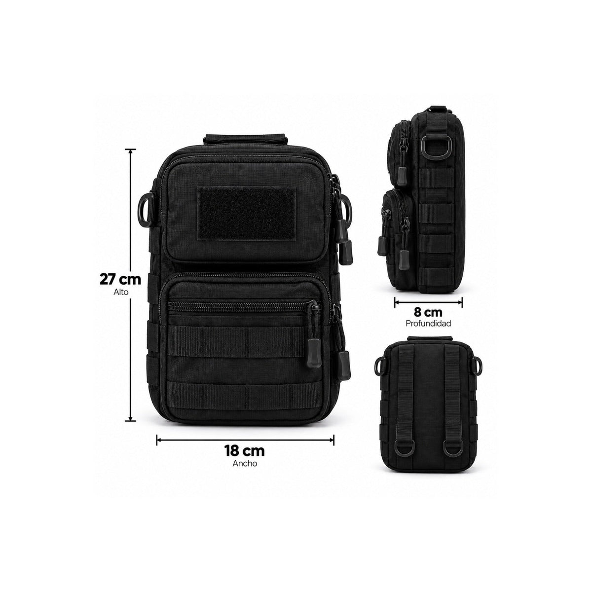 Bolsa crossbody táctica con 5 compartimentos, MOLLE y anillas laterales - foto 2