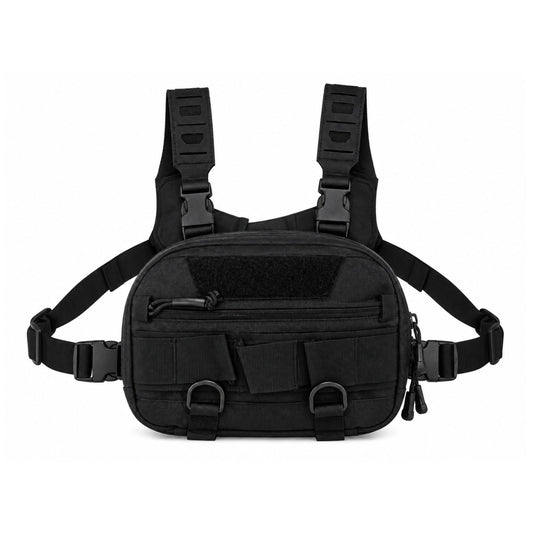 Pechera chest bag con 2 bolsas con cierre, velcro y anillas tipo D
