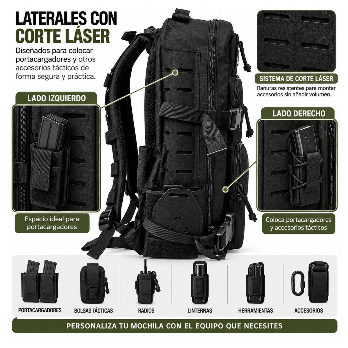 Mochila táctica de 19 L con apertura de 180° y compartimento para laptop - foto 4