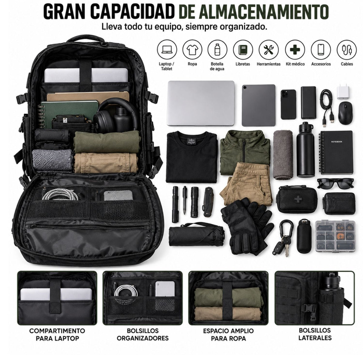 Mochila táctica de 19 L con apertura de 180° y compartimento para laptop - foto 6