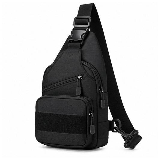 Mochila sling táctica de una correa con bolsillo para botella y puerto USB