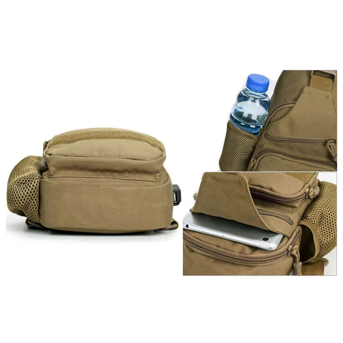 Mochila sling táctica de una correa con bolsillo para botella y puerto USB - foto 3