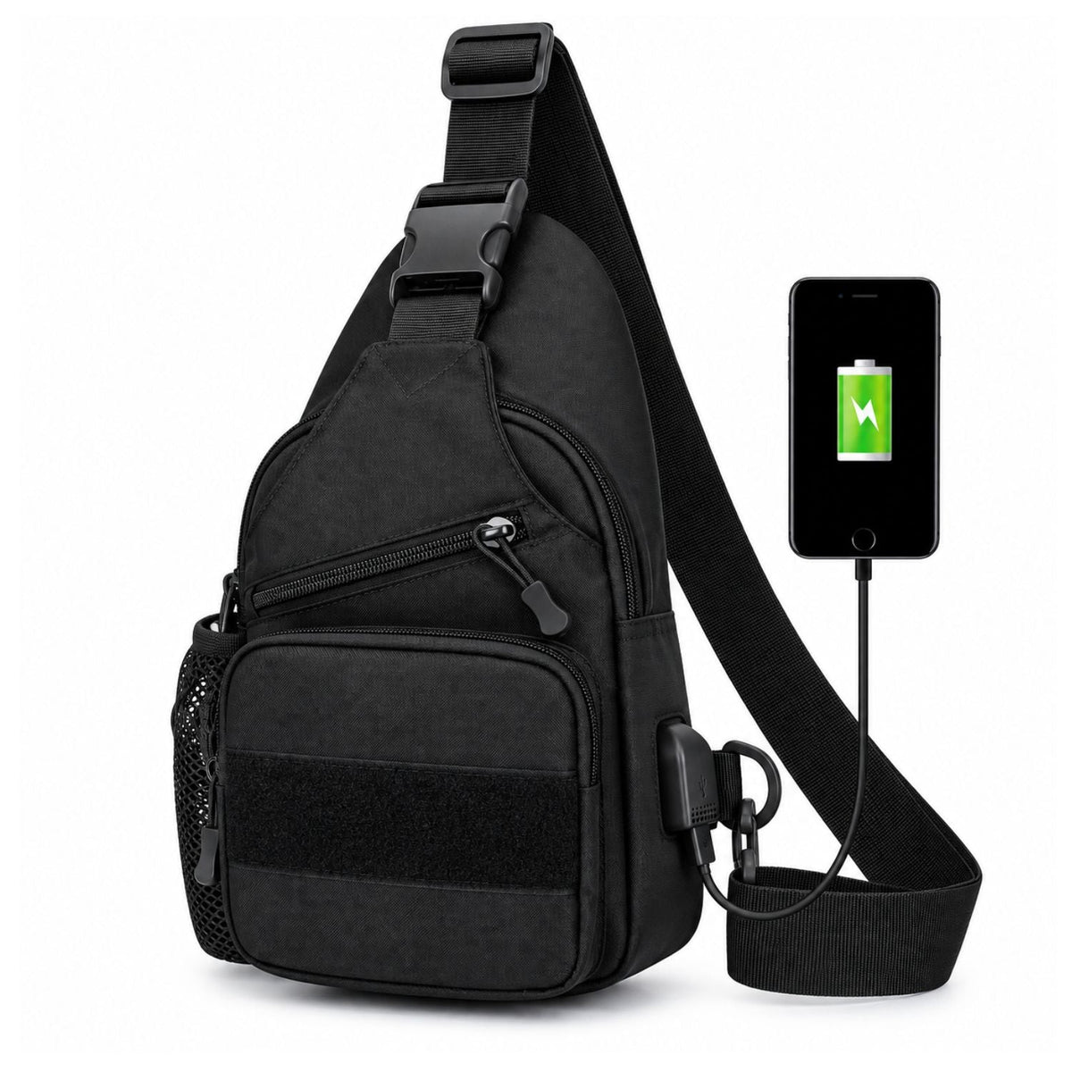 Mochila sling táctica de una correa con bolsillo para botella y puerto USB - foto 4