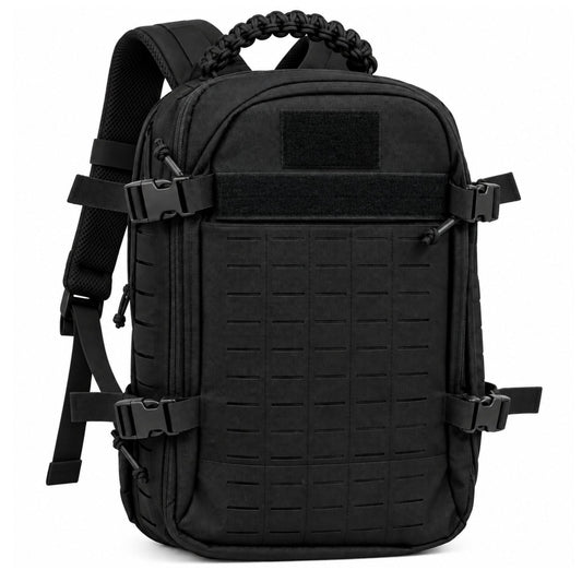Mochila táctica de 15 L con MOLLE de corte láser y asa de paracord