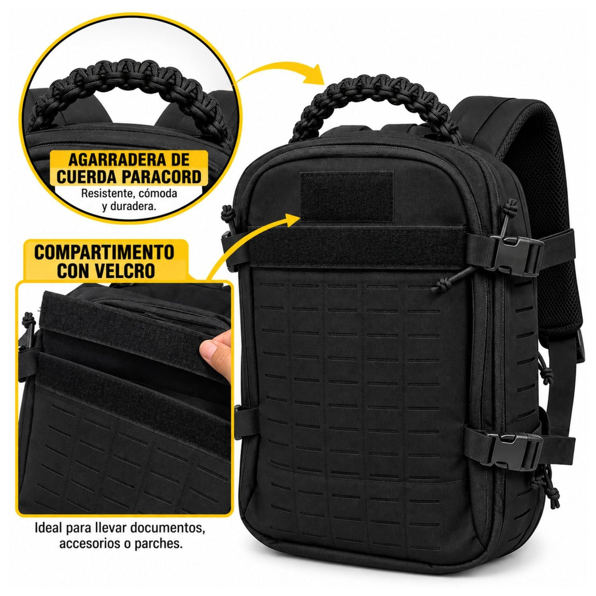 Mochila táctica de 15 L con MOLLE de corte láser y asa de paracord - foto 3