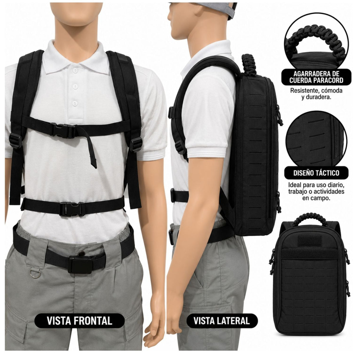 Mochila táctica de 15 L con MOLLE de corte láser y asa de paracord - foto 5
