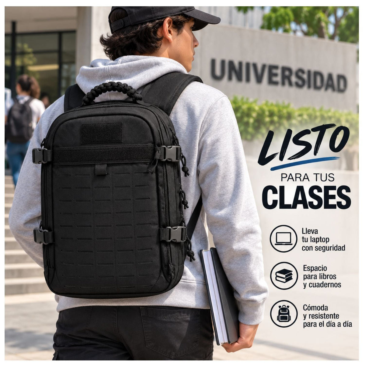Mochila táctica de 15 L con MOLLE de corte láser y asa de paracord - foto 6