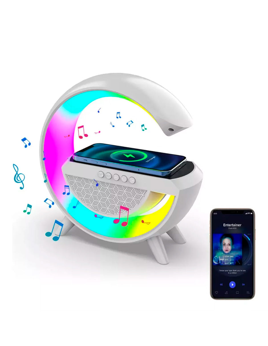 Bocina Bluetooth Cargador Inalámbrico Con Luces Rgb