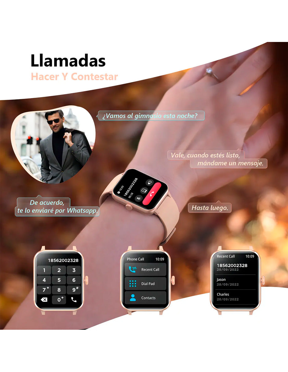 Smartwatch Hombre Mujer Llamada Bluetooth Rosa