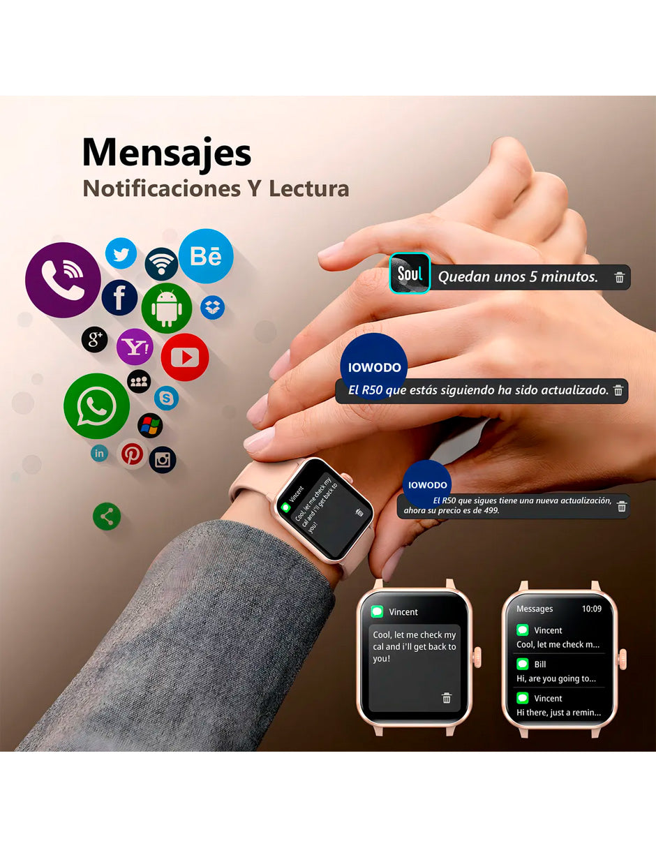 Smartwatch Hombre Mujer Llamada Bluetooth Rosa