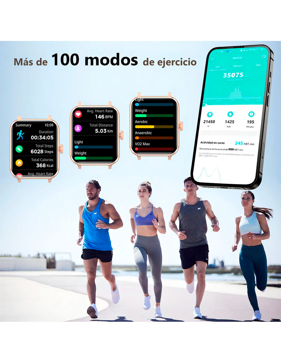 Smartwatch Hombre Mujer Llamada Bluetooth Rosa
