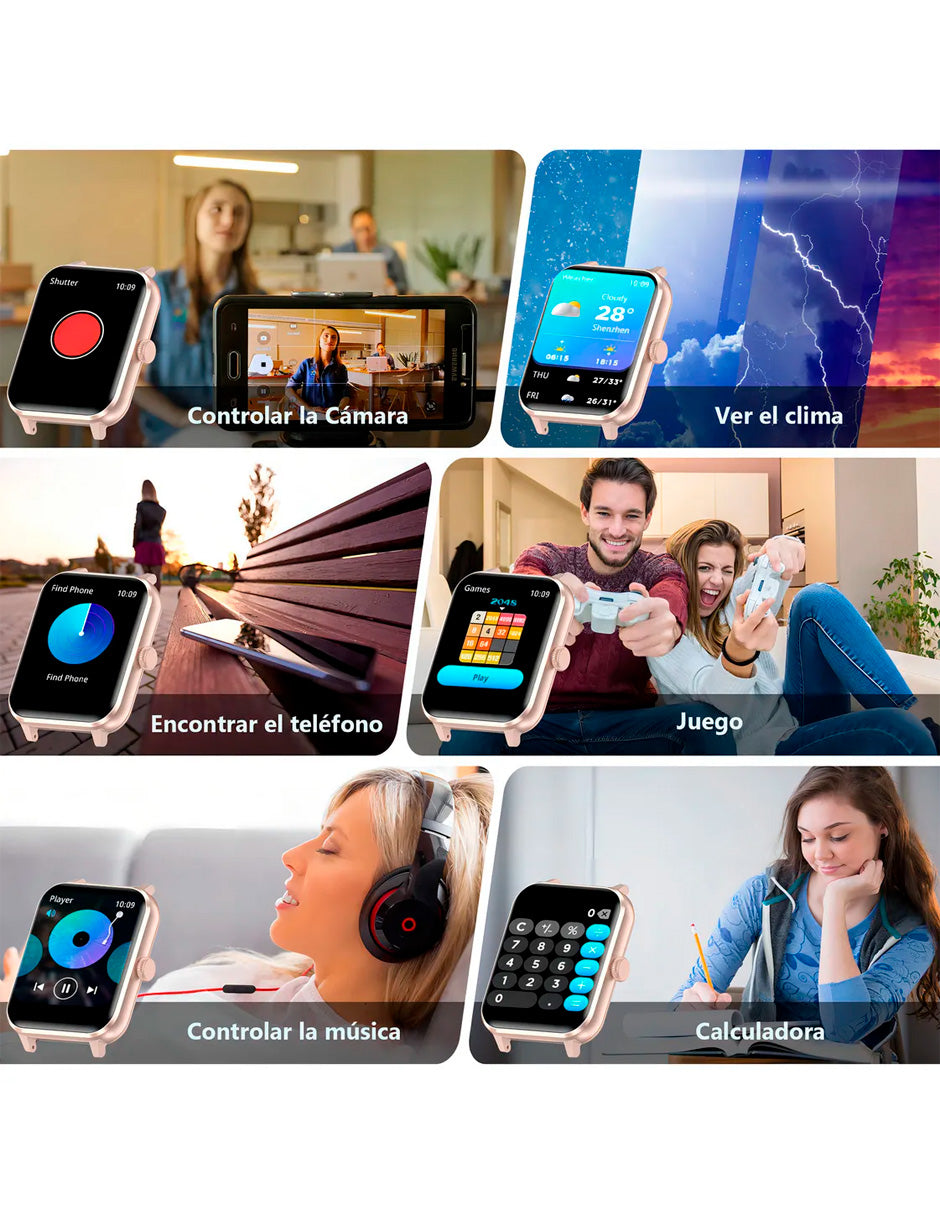 Smartwatch Hombre Mujer Llamada Bluetooth Rosa