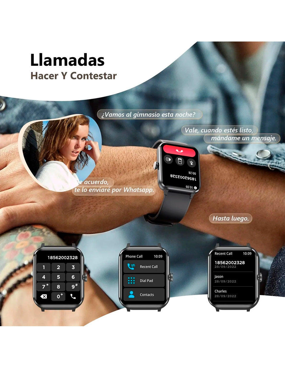 Smartwatch Hombre Mujer Llamada Bluetooth Negro