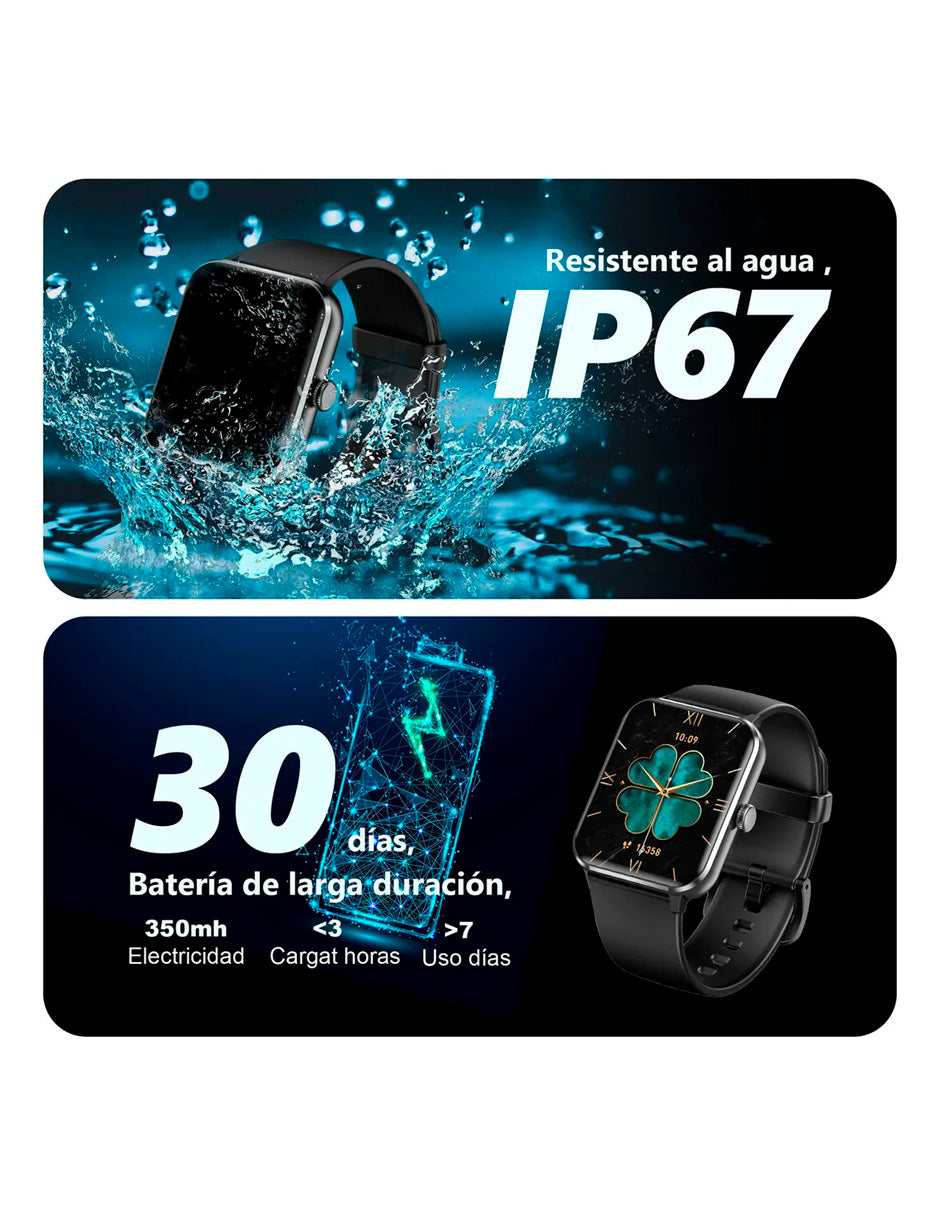 Smartwatch Hombre Mujer Llamada Bluetooth Negro