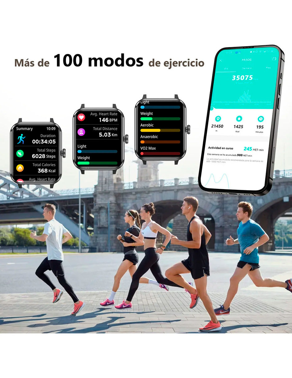 Smartwatch Hombre Mujer Llamada Bluetooth Negro