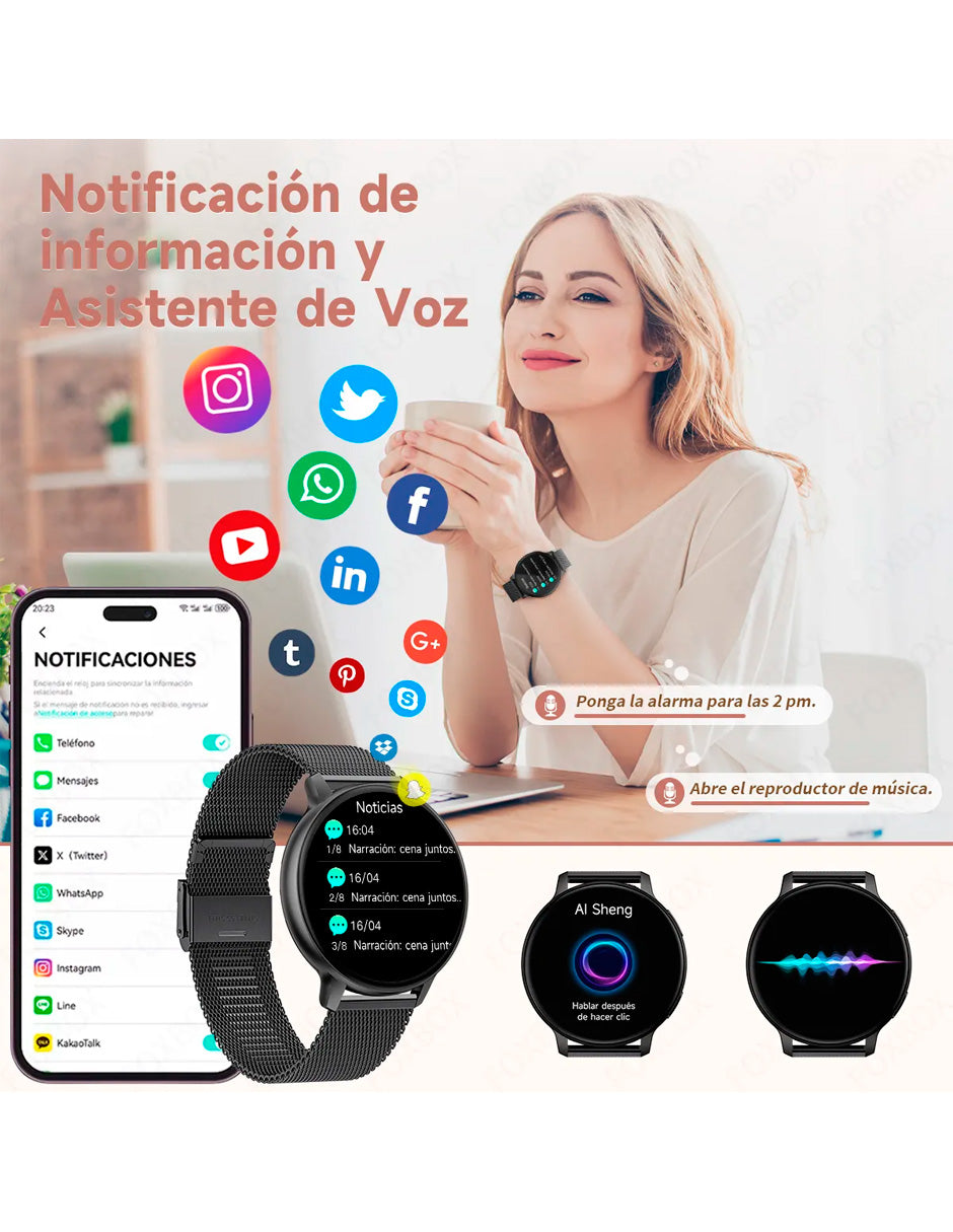 Smartwatch BW0608 Metálico Compatible Android/iOS Correa de Acero Negro