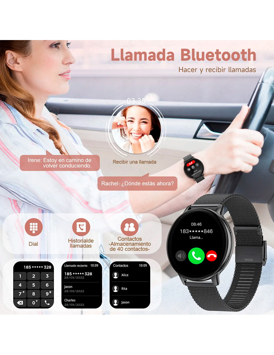 Smartwatch BW0608 Metálico Compatible Android/iOS Correa de Acero Negro