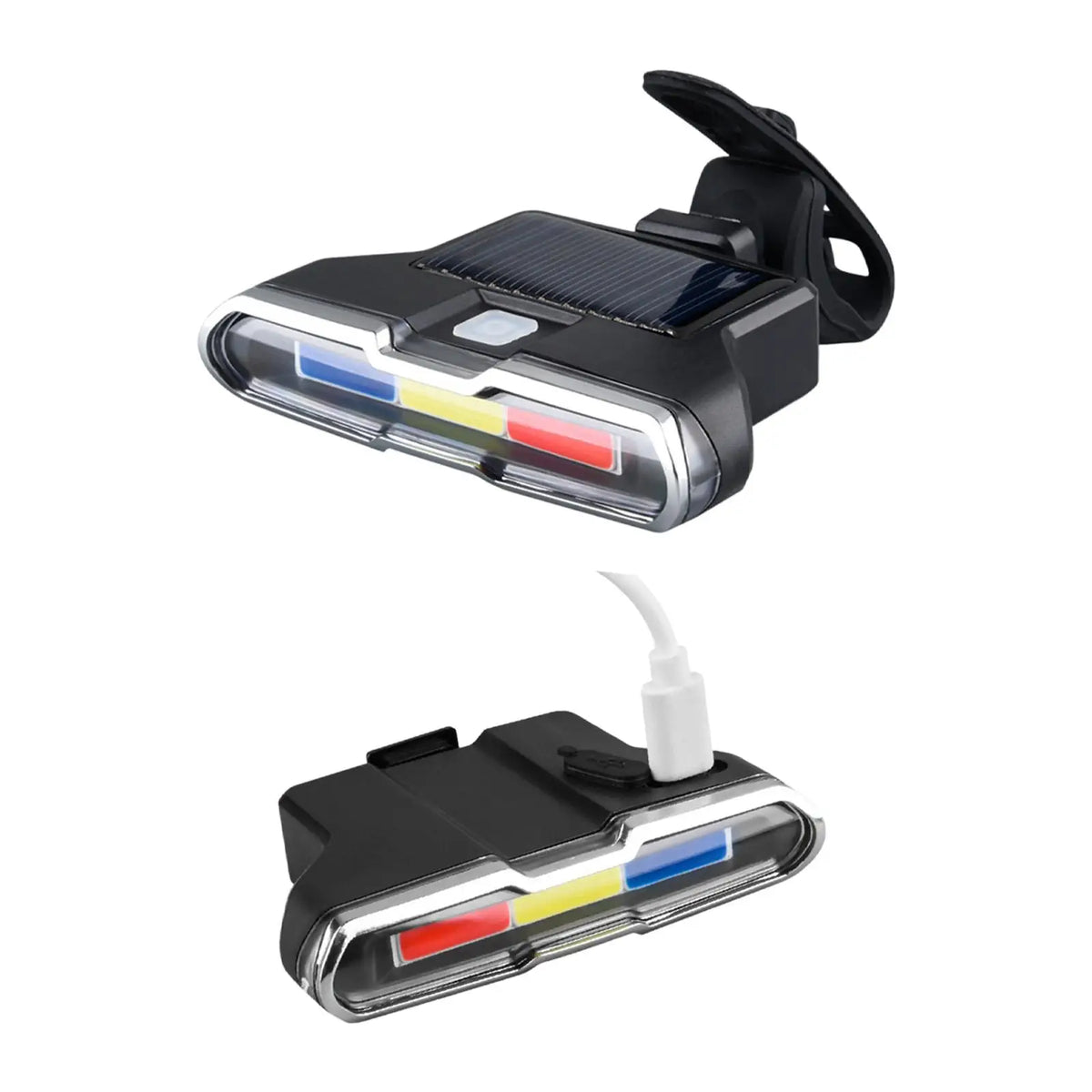 Luz trasera para bicicleta con efecto patrulla, USB y panel solar C3045AG