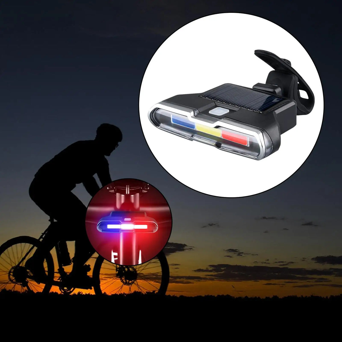 Luz trasera para bicicleta con efecto patrulla, USB y panel solar C3045AG - foto 2