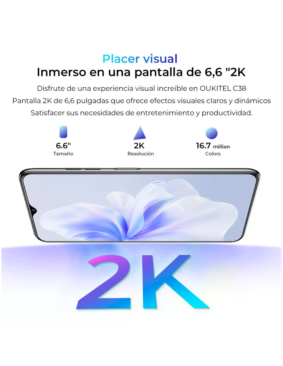 SmartPhone C38 Dual Sim 18 gb+256 gb con Andriod 13 / 5150 Mah Blanco