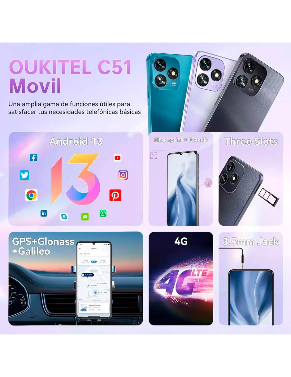 SmartPhone C51 Dual Sim 18 gb Ram+128 gb  5200 Mah con gps / face Id Lila
