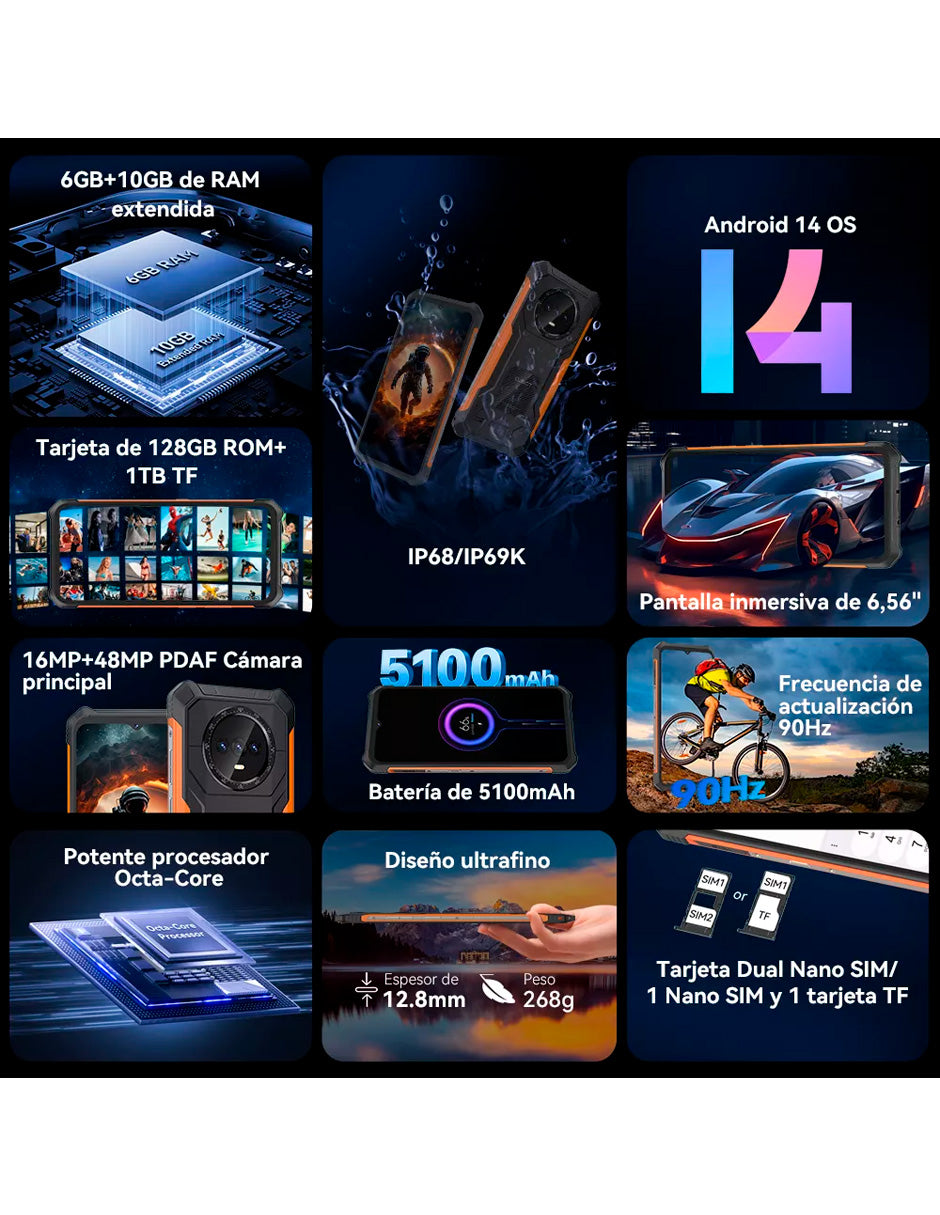 Cubot Kingkong Es Dual Sim 128 Gb Negro Naranja 6 Gb Ram