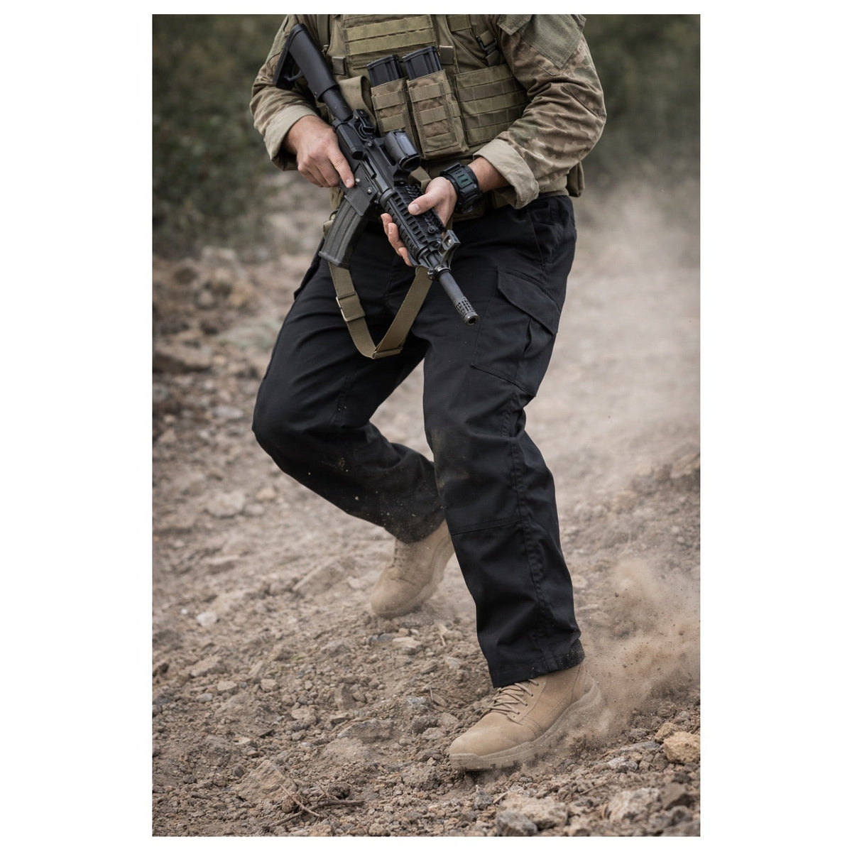 Pantalón táctico cargo multibolsillos de uso rudo para hombre, negro o verde - foto 5