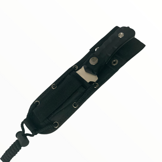 Cuchillo estilo táctico con rompe vidrios y funda CL69