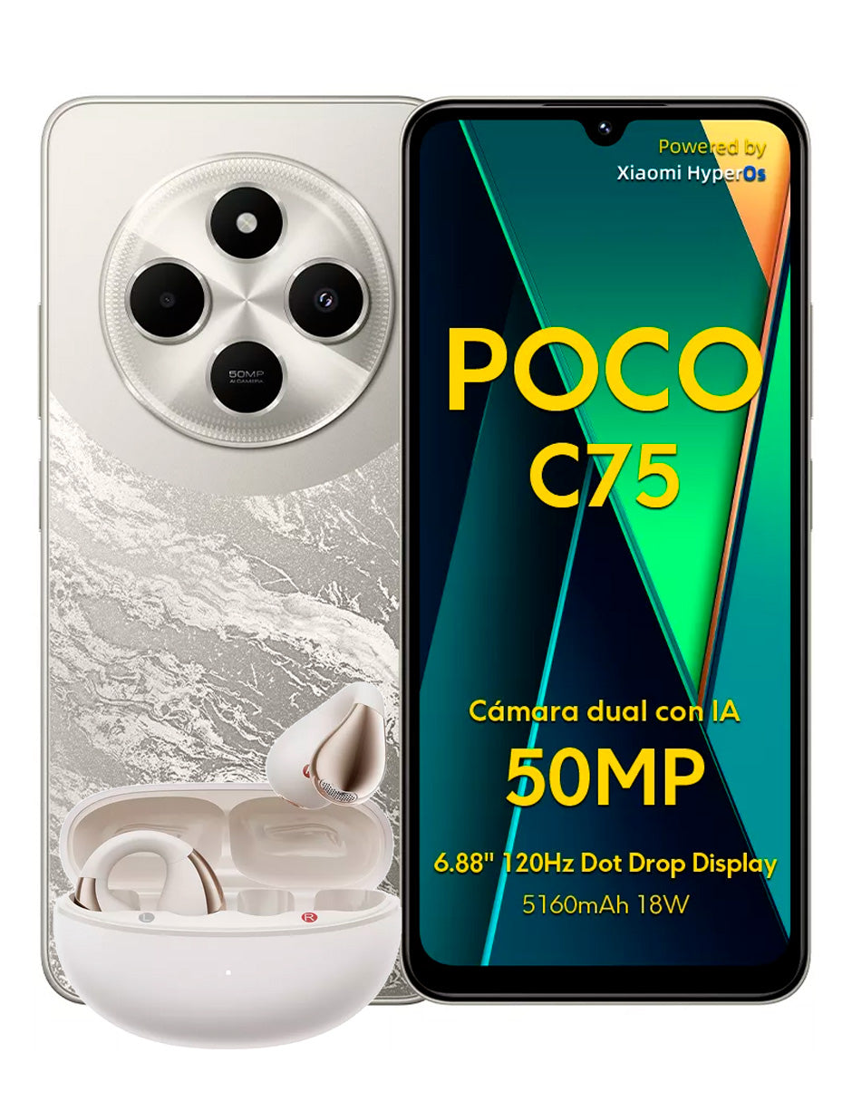 SmartPhone Poco C75 256 gb Rom 8 gb Ram Gold + Auriculares deportivos C30 Ear Clip