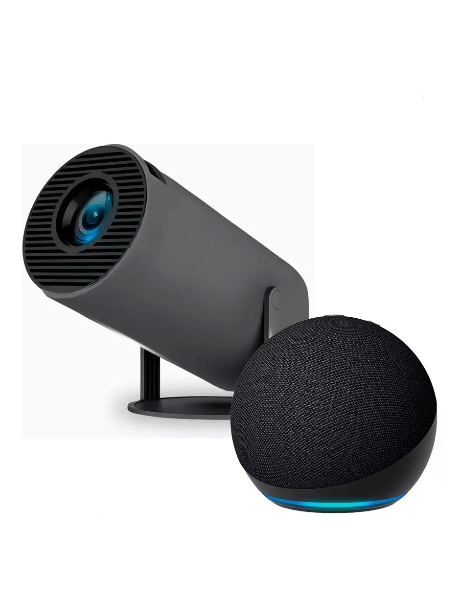 Combo Proyector Petukita Box HY300 Gris + mochila de viaje + Echo Dot Asistente Virtual