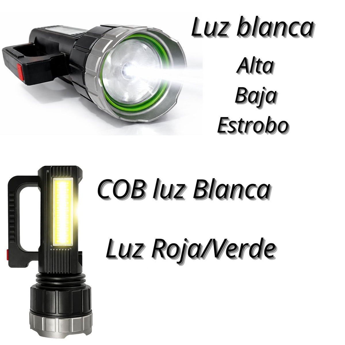 Linterna solar recargable con luz COB lateral, USB-C y trípode - foto 2