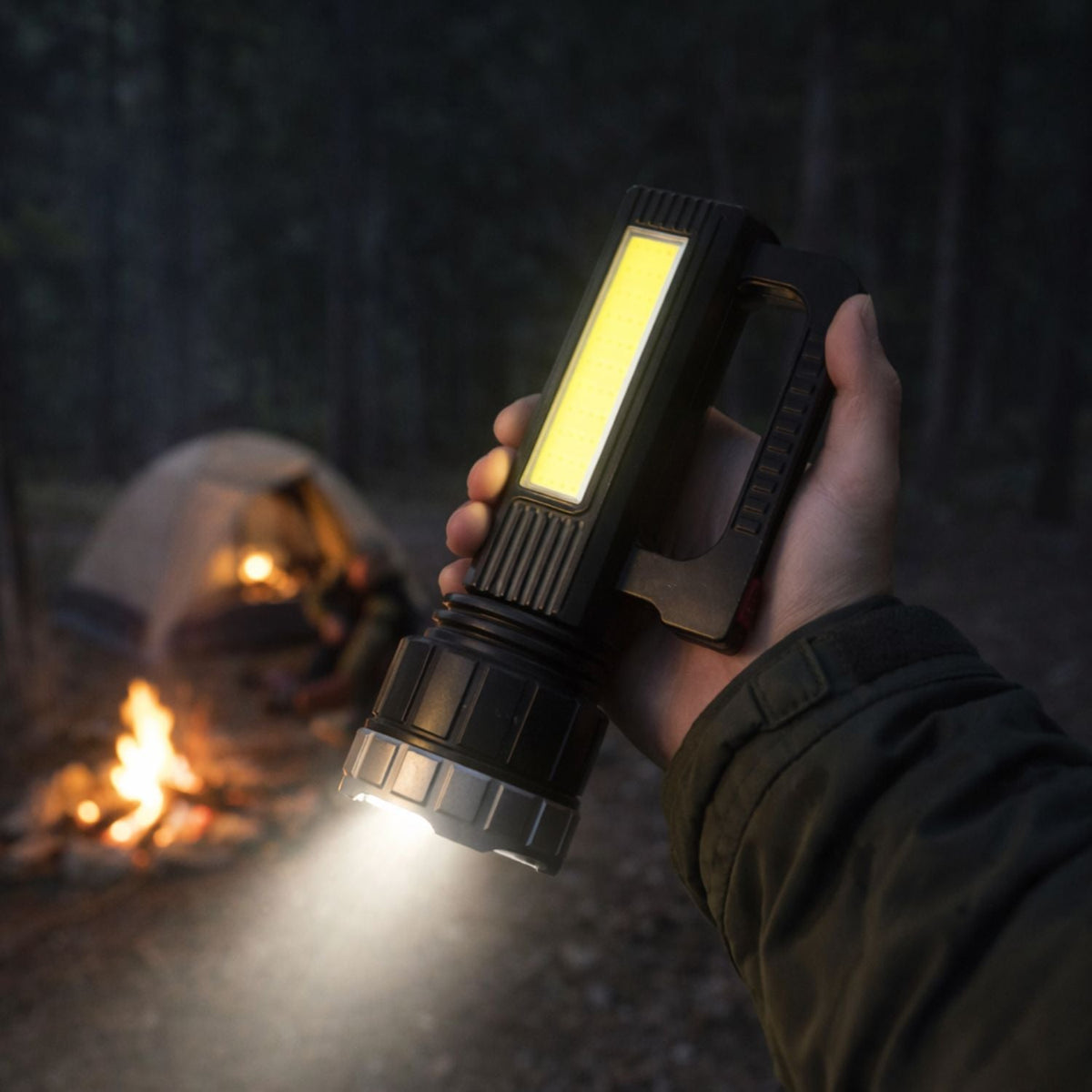 Linterna solar recargable con luz COB lateral, USB-C y trípode - foto 5