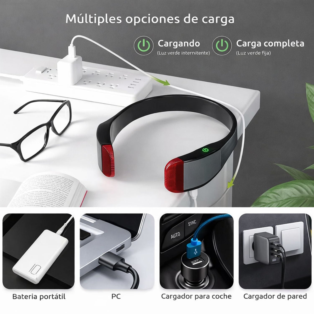 Linterna frontal LED COB recargable con luz trasera roja, impermeable - foto 3