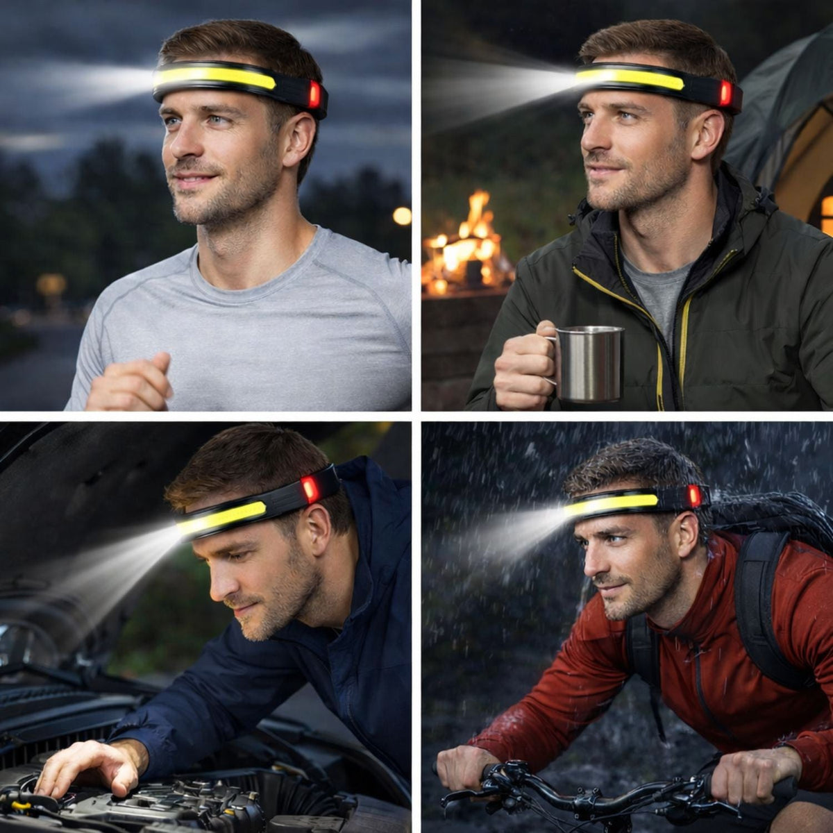Linterna frontal LED COB recargable con luz trasera roja, impermeable - foto 4