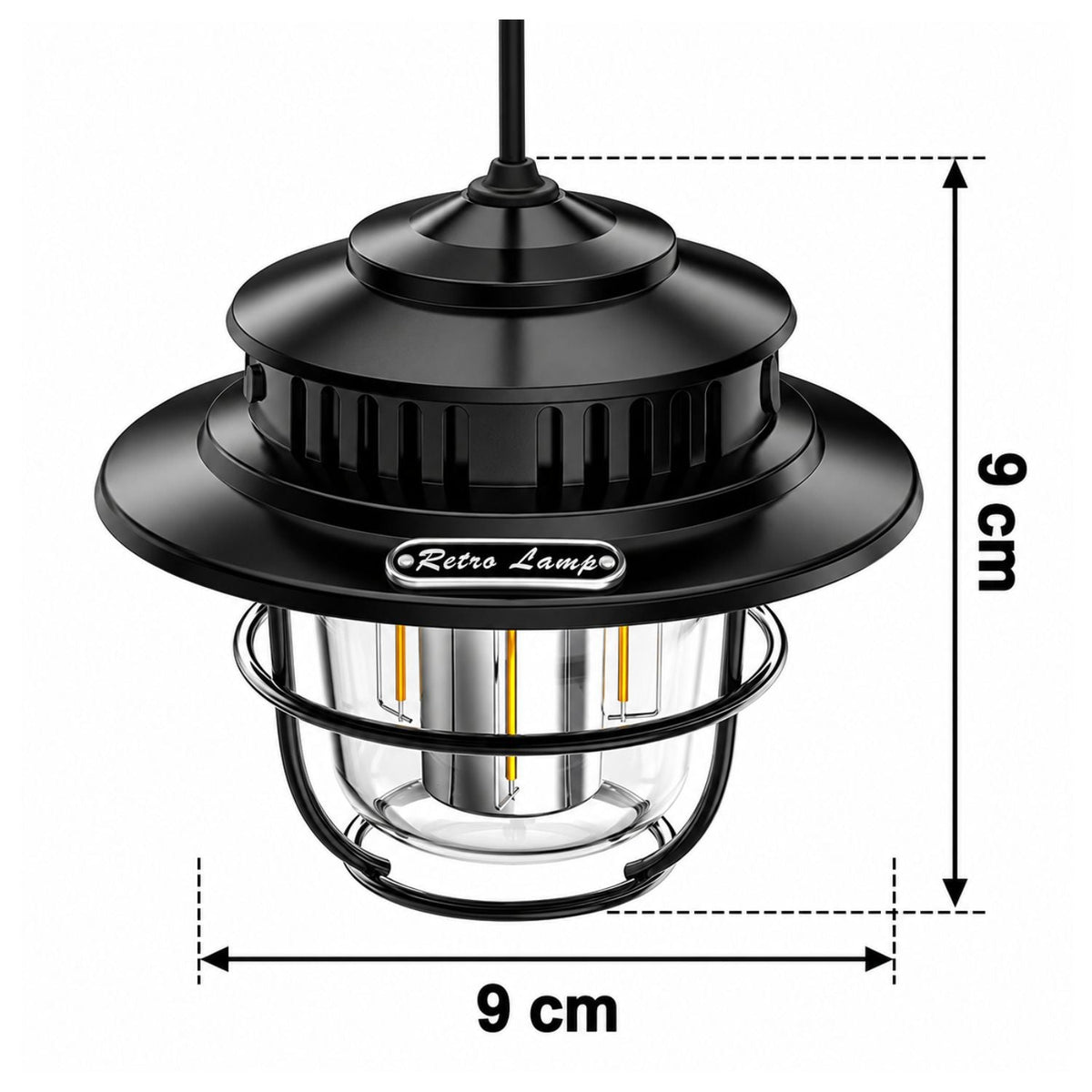 Lámpara LED retro para camping, recargable USB-C, IPX4, 360° y 4 colores de luz - foto 2